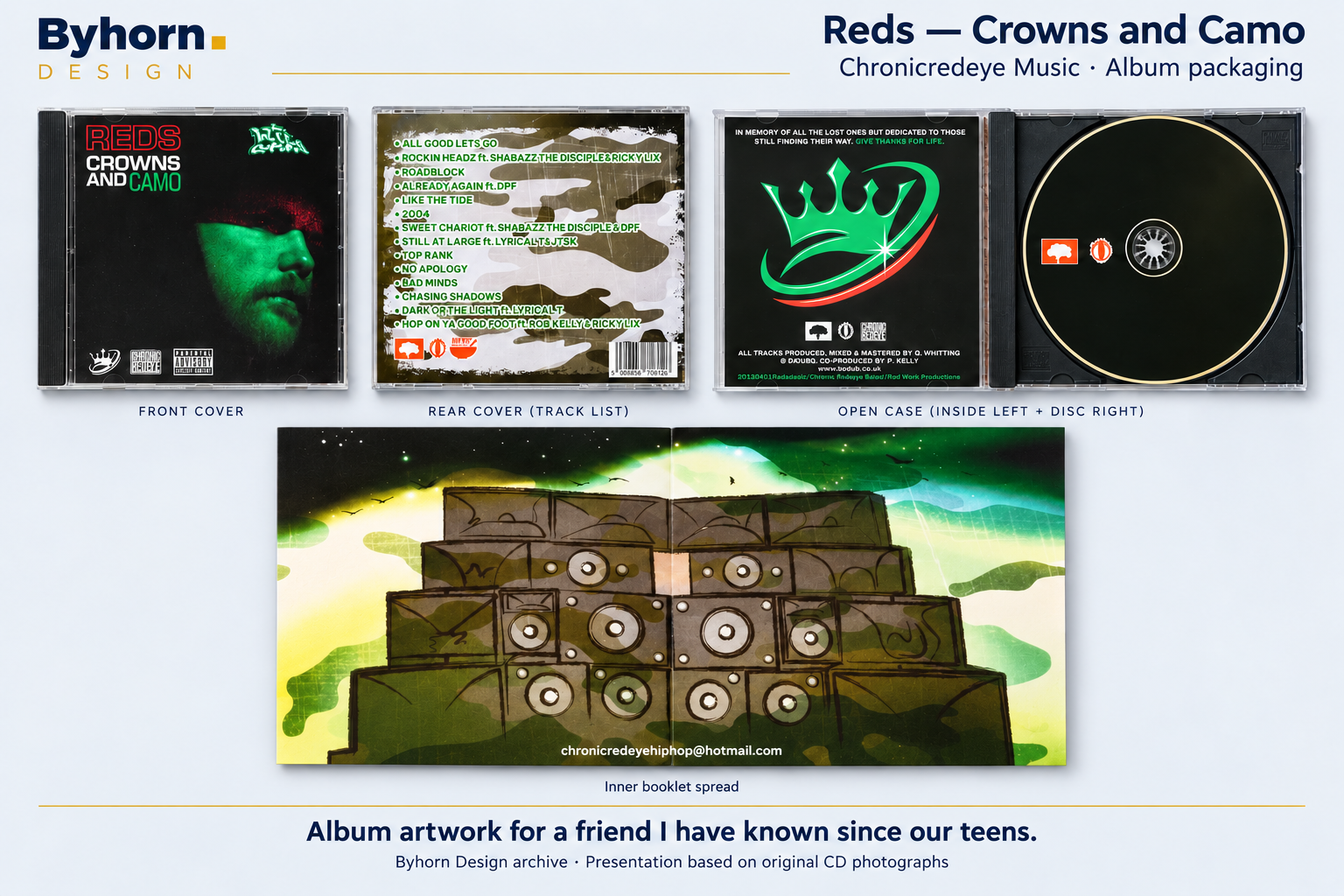 Reds Crowns and Camo album artwork presentation based on the original printed CD