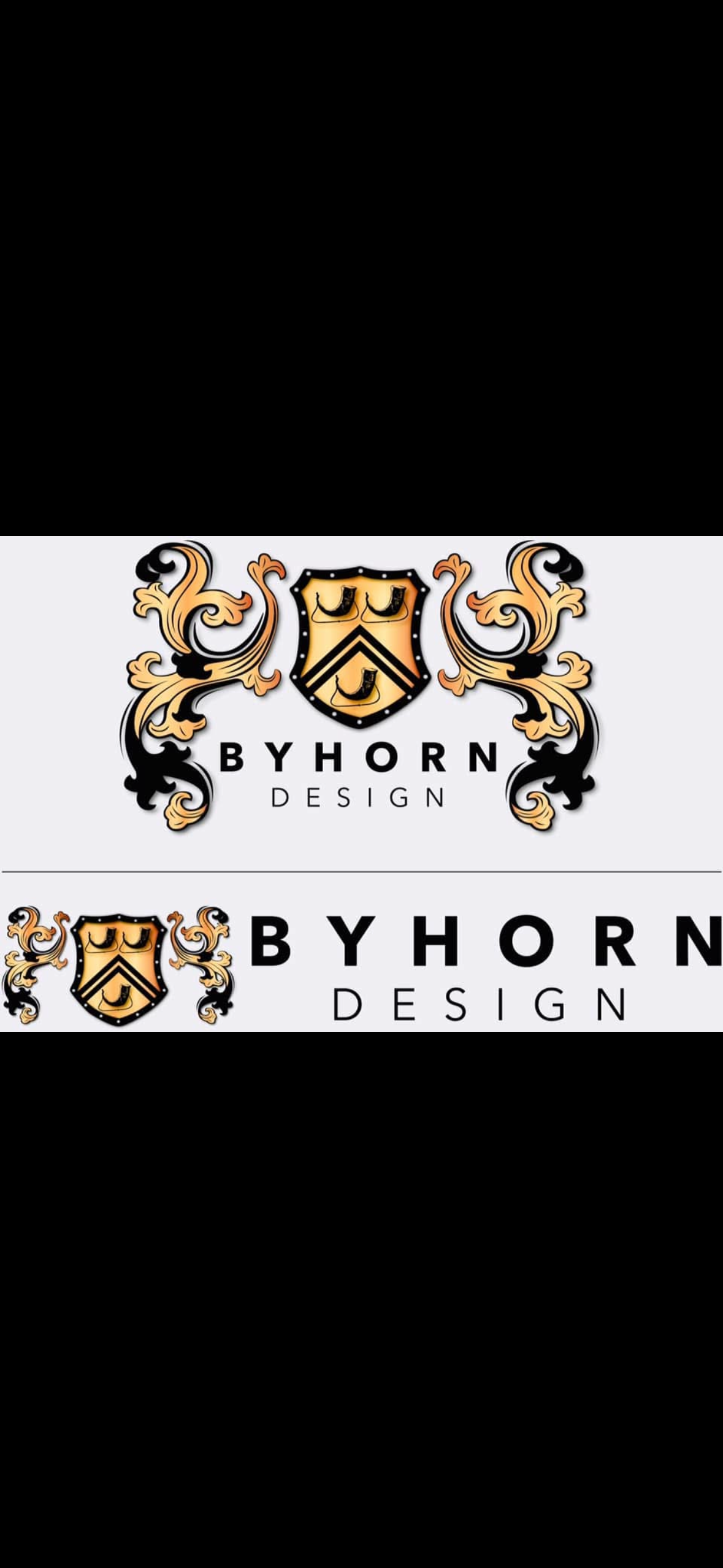 Ornate gold and black Byhorn crest and wordmark