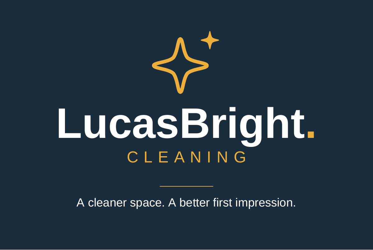 LucasBright Cleaning business card front in navy and gold