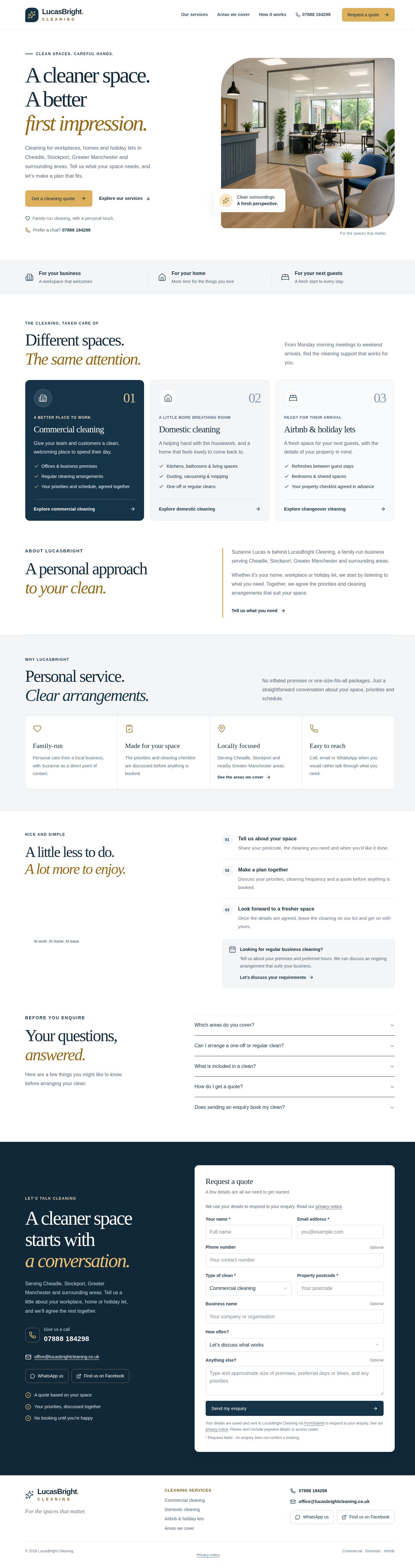 Landscape preview of the LucasBright Cleaning website homepage designed by Daniel Hornby